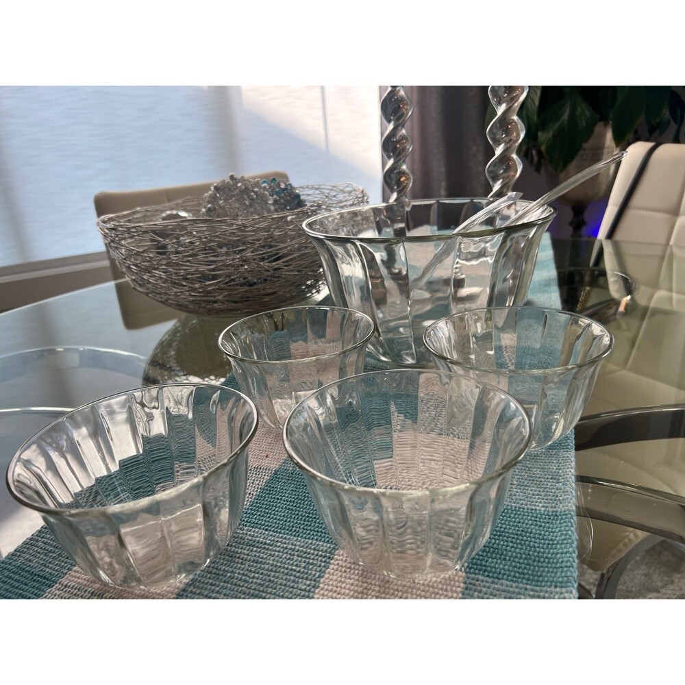Vintage Elegance 5 Piece Clear Fluted Glass Salad Set In Box, 10" Lg and 6" Sm